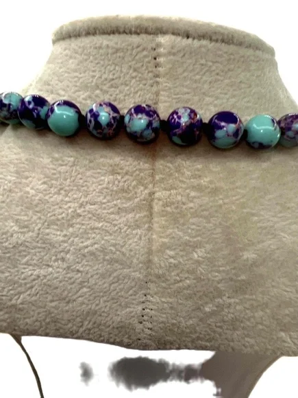 New Purple Teal Colored Stone & Glass Beaded Pendant Necklace - Picture 9 of 15